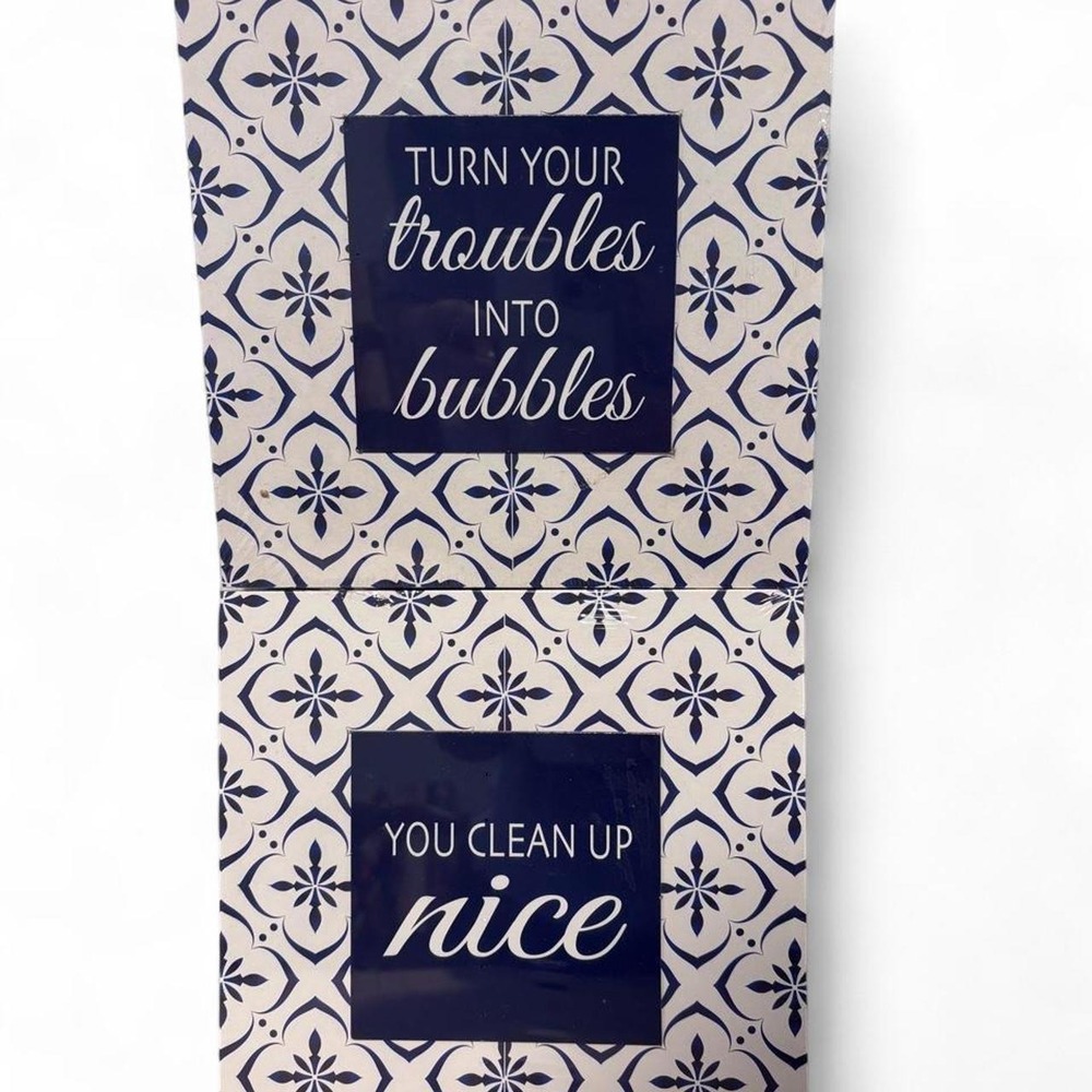 Greenbrier Blue White Moroccan Tile Bathroom Wall Decor Signs Set of 2 6x6